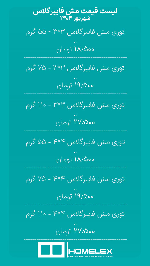لیست قیمت مش فایبرگلاس